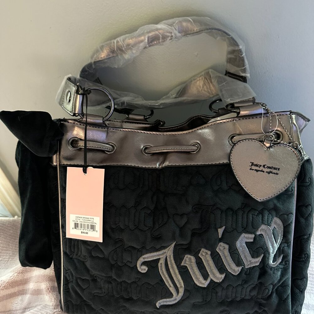Juicy Couture Daydreamer 'Vintage Dreams' Tote Bag Black Liquorice/ Gunmetal NWT - Picture 10 of 11